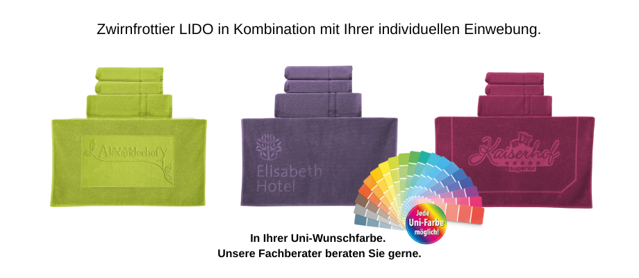 Frottierwäsche mit eingewebten Logo in Ihrer Uni-Wunschfarbe